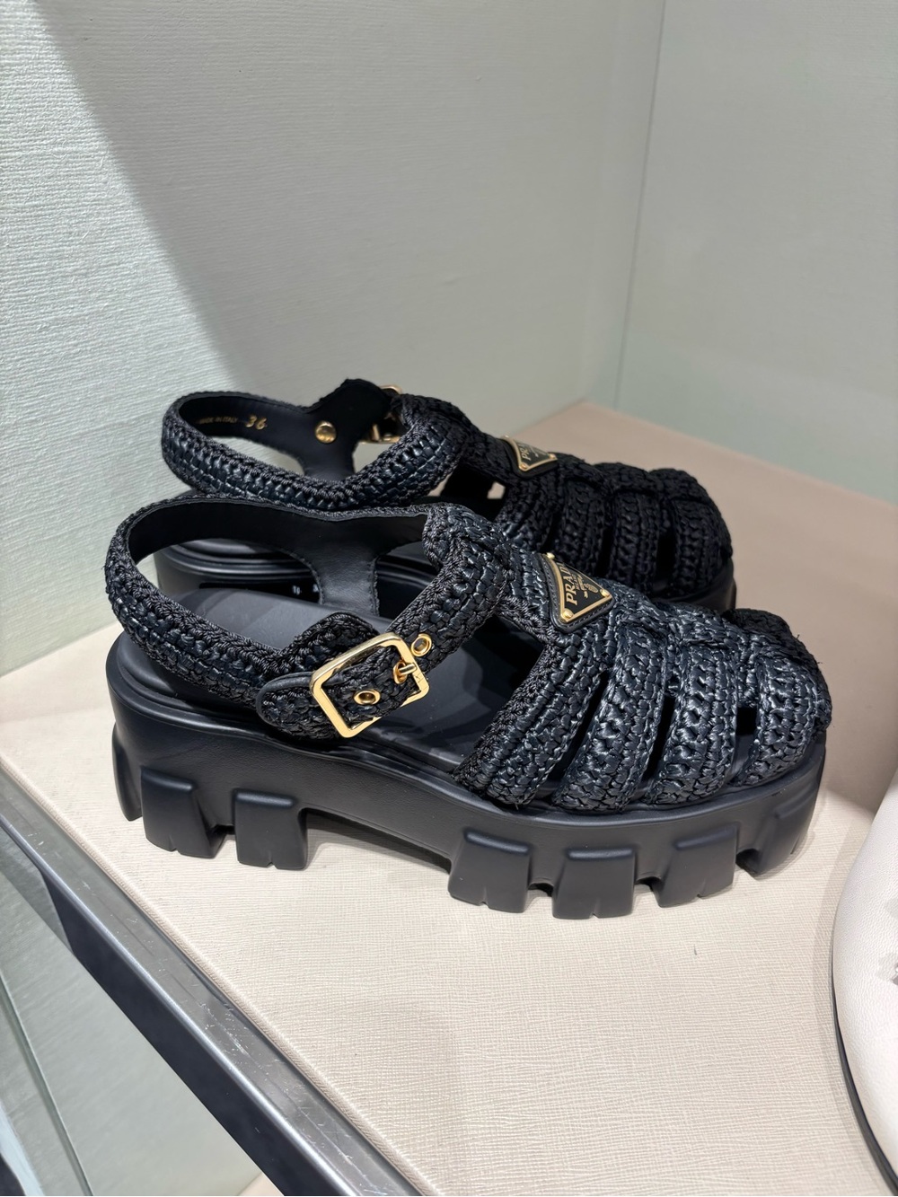 Prada monolith crochet cage sandals